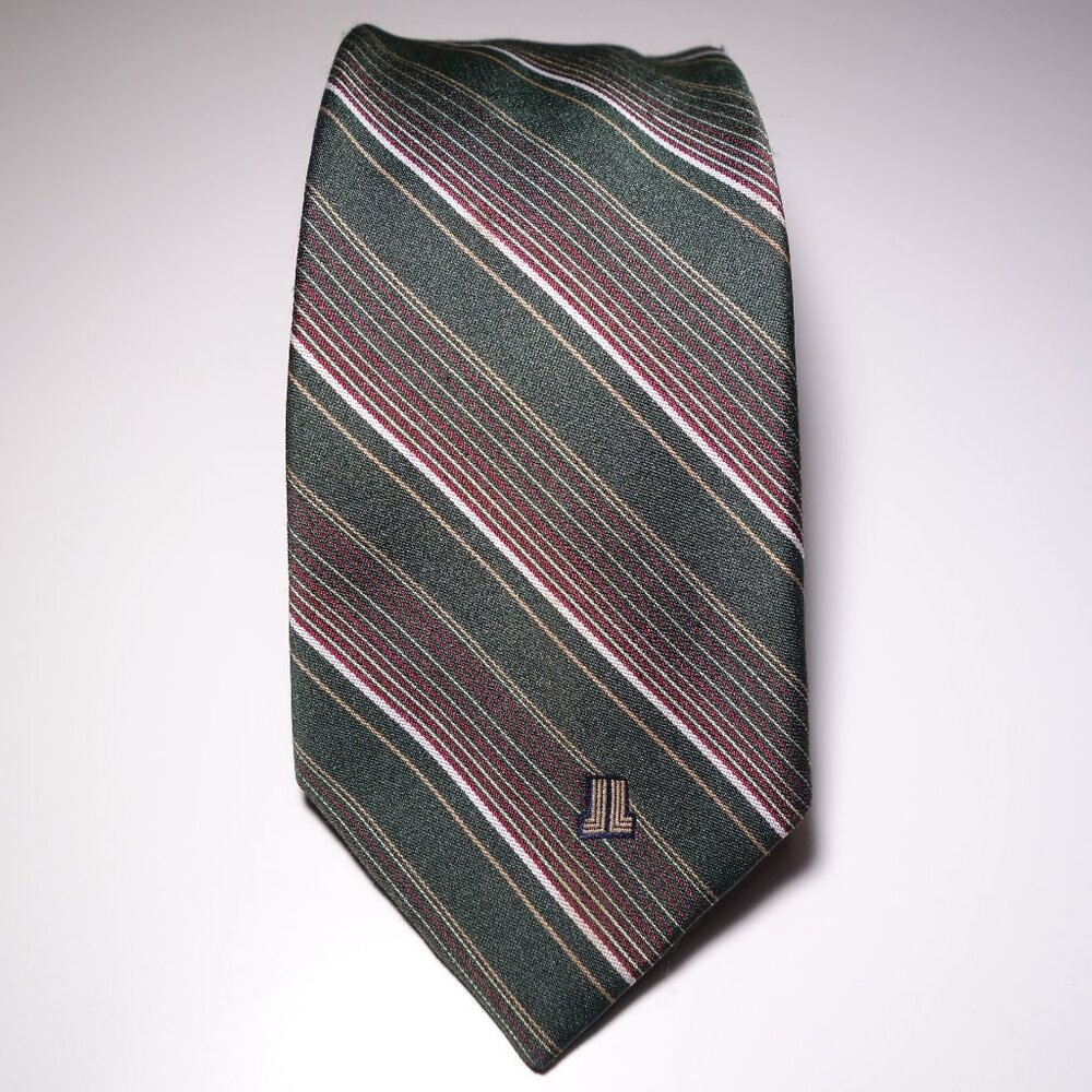 Vintage Lanvin Embroidered Logo Green Striped Tie